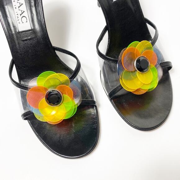 ISAAC Made in Italy Flower Black Heels SIZE 8.5 - Picture 2 of 8